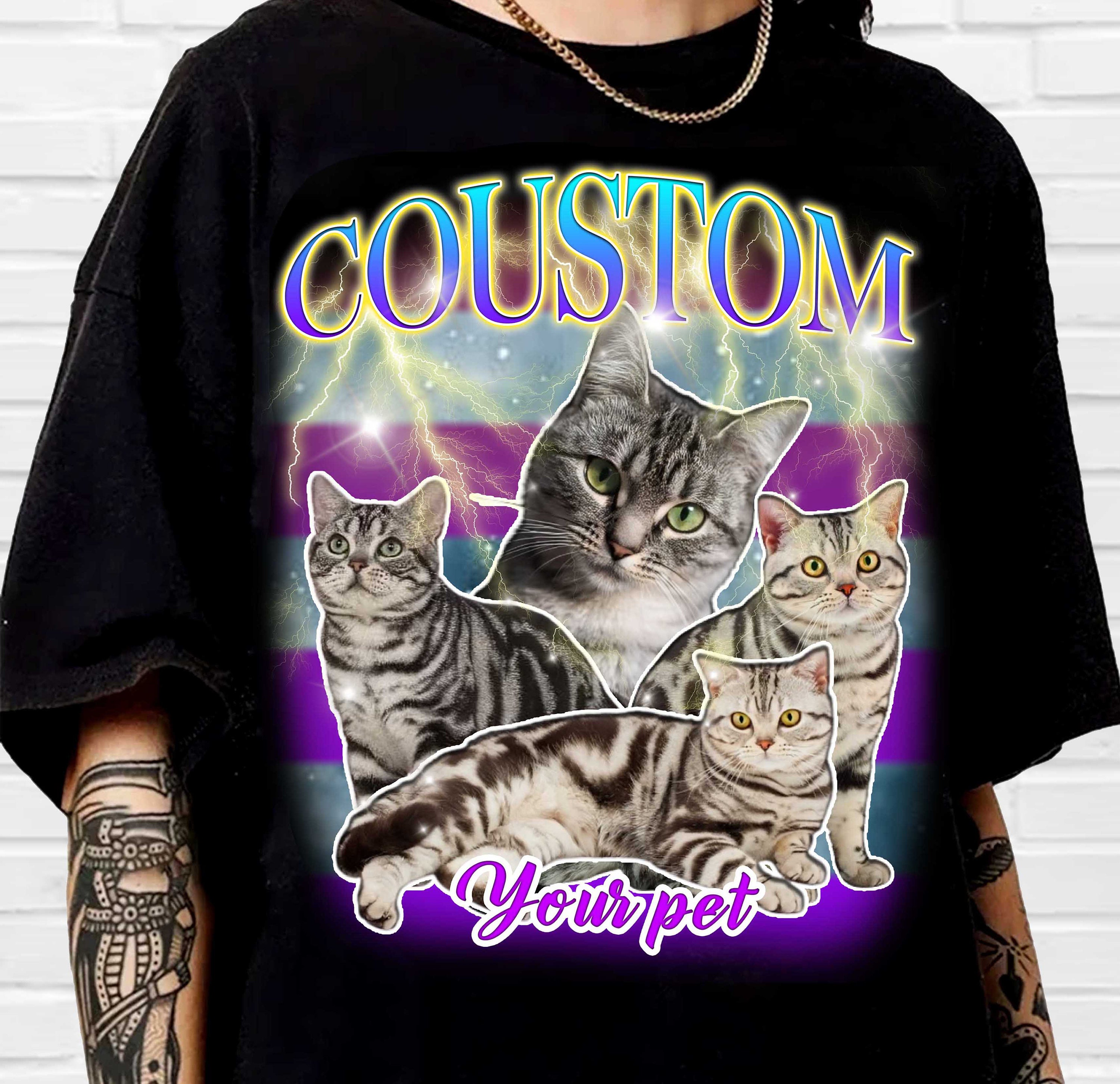 Custom Cat Photo Tee Shirt Gift for Pet Owner, Personalized