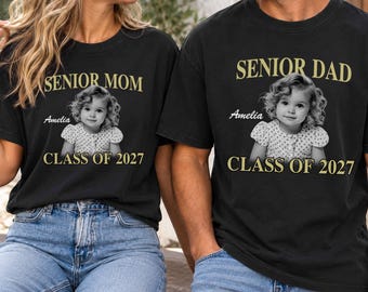 Custom Senior Mom Dad Family T-Shirts, Personalized Photo Graduation Gift (Class of 2027)