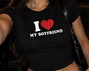 I Love Custom Boyfriend Baby Tee, Personalized Name Valentine's Day Gift, Y2K Fitted Top