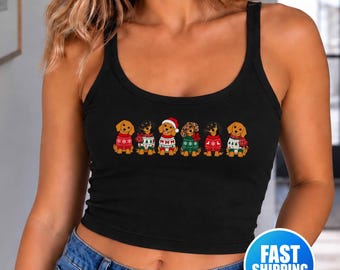 Christmas Dogs Tank Top Gift, Trendy Fitted Y2K Xmas Shirt, New Year Tanks Gift