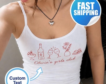 Débardeur à bretelles spaghetti personnalisé pour club de filles, T-shirt de mariage personnalisé pour enterrement de vie de jeune fille