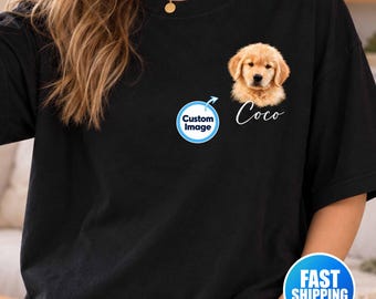 Custom Pet Name Photo Shirt, Personalized Dog Cat Picture Tshirt Gift, Pet Memorial Shirts