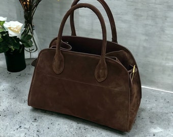 Borsa tote in pelle scamosciata Margaux, designer italiano, borsa a mano, borse a mano, borse con manico superiore, borse con manico superiore per donna, borsa in pelle di lusso