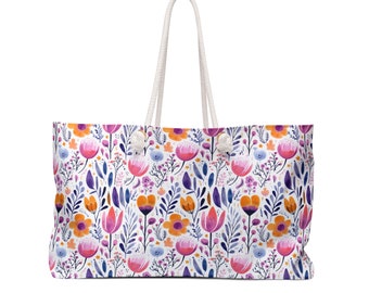 Beautiful Floral Design Women's Weekender Bag, Summer Beach Outing Getaway Travel Bag