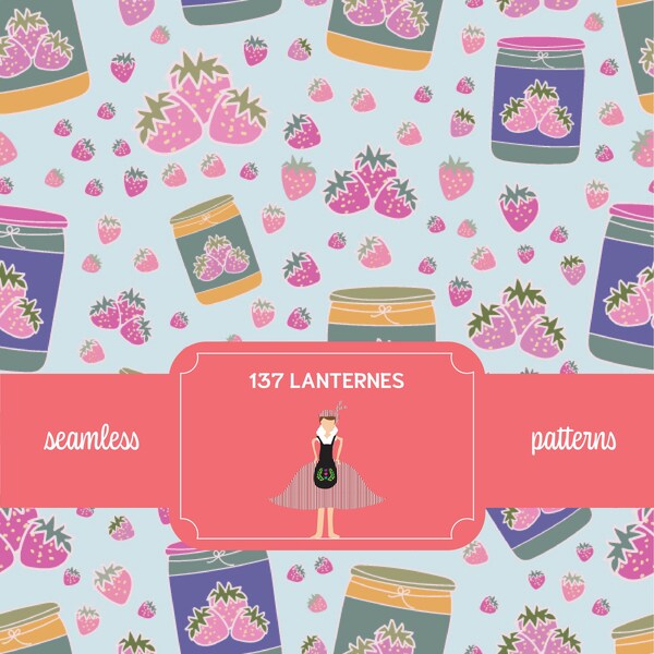 Fun and Fresh Hand Drawn Strawberry Jam Jars Seamless Pattern - Great for Spring time Crafts or Garden Tea Party Events - PNG JPEG set