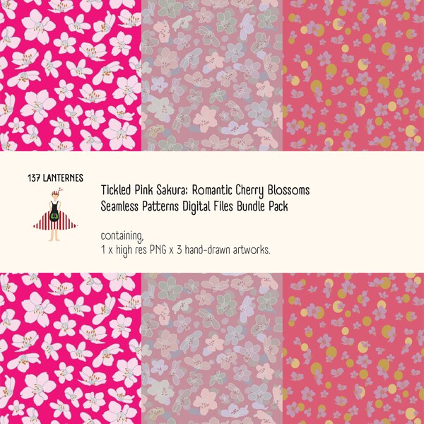 Tickled Pink Sakura: Romantic Cherry Blossom seamless pattern artwork PNG Files for Mother's Day Creations and Textiles