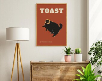 Printable Wall Art Prints, cat toast ,Home Decor, cafe wall art, cute wall art, decoration, Downloadable, cafe poster, breakfast poster