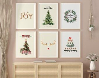 Christmas theme Printable Wall Art Prints,christmas tree, merry christmas, reindeer ,Home Decor, decoration, Downloadable, cafe poster