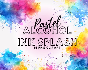 16 Pastel Alcohol Ink Splash Clipart for Commercial Use Download, Ink Splash Clipart PNG, Pastel watercolor Ink Splash Clipart