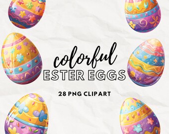 Ester eggs Clipart, 28 High Quality JPG Images, Printable Graphics, Digital Wall Art, Junk Journal, Cards