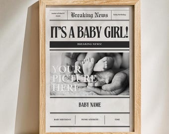 Custom vintage baby & family Wall Art Print, Personalized name, vintage newspaper, Baby girl, baby boy, Personalized Wall Art, Custom Poster