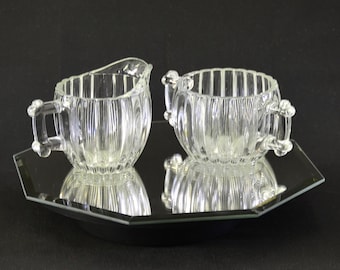 Antique Rare Set of National Creamer and Sugar Bowl Glass 1930s