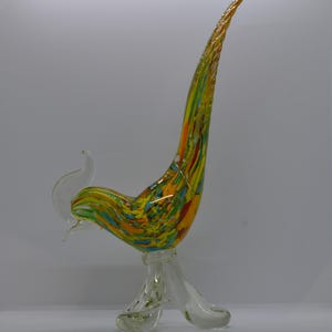 Strikingly Magnificent Murano Pheasant Blue and Green on a Clear Base