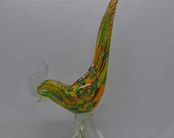 Strikingly Magnificent Murano Pheasant Blue and Green on a Clear Base