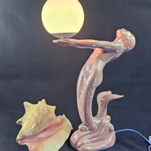 Rare Vintage 1960's Pink Mermaid Art Deco Table Lamp.