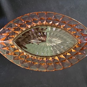 Very Rare Pink Vintage Jeannette Windsor Diamond Pattern Boat Serving Bowl