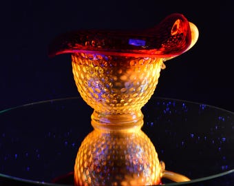 Rzadki antyczny Kanawah Hobnail Amberina Jack In The Pulpit Szkło uranowo-wazelinowe z lat 30. XX wieku