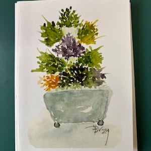 Ensemble de cartes postales aquarelles colorées avec jardinière verticale - Boîte de 10 cartes postales vierges 4 x 6 (A6) et enveloppes