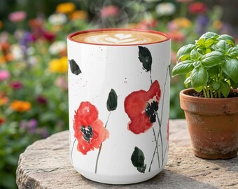 Watercolor Poppies Accent Coffee Mug | Floral Ceramic Mug