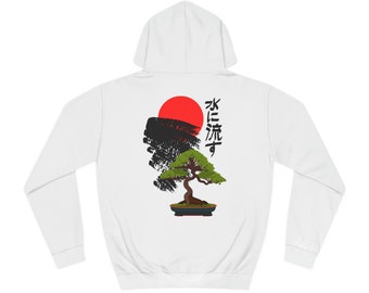 Bonsai Tree ''The Water Flows'' Kanji Unisex College Hoodie Gift