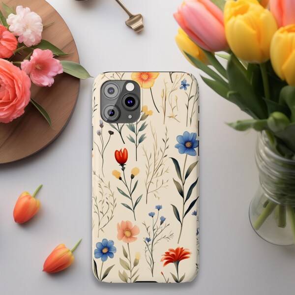 Spring wild flowers phone case for iPhone, wildflower phone case, gift for mom, gift for mother, spring summer, gift flowers