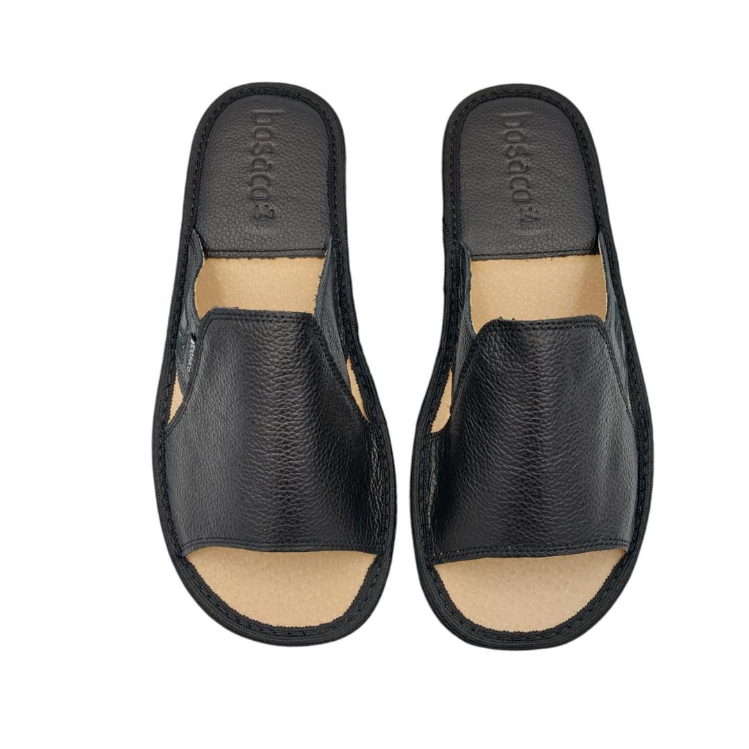 Men's Leather Slippers, Wide House Slippers, Open-toe Flip