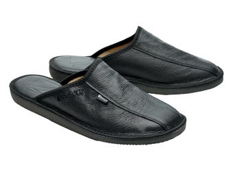 Zwarte leren pantoffels voor heren