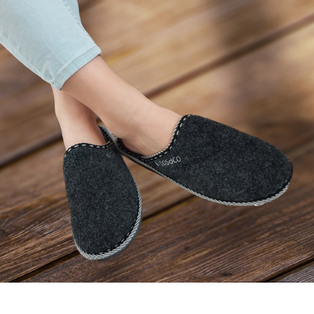 Ladies slipper Bosaco felt warm woolen cozy black homemade felt slippers gift for mother Etsy