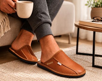 Pantuflas de cuero para hombre hechas a mano - zapatos de casa sin cordones