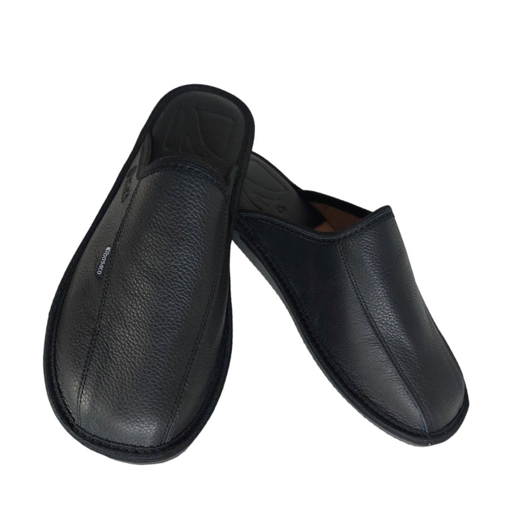 Men's Black Leather Slippers: Elegant Closed Toe Home Shoes - Etsy