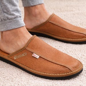Handmade men's leather slippers - slip-on house shoes image 3