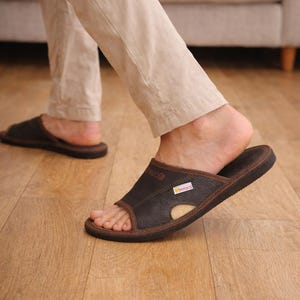 メンズ夏用オープンビーチサンダル、ブラウン、天然皮革、ボサコスリッパ、高級ホームシューズ