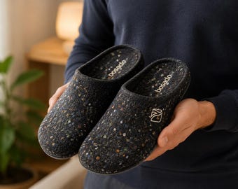 Cozy Mens Felt Slippers Warm Indoor House Slippers Non Slip Comfortable Home Shoes