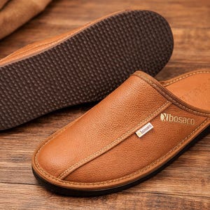 Handmade men's leather slippers - slip-on house shoes image 5