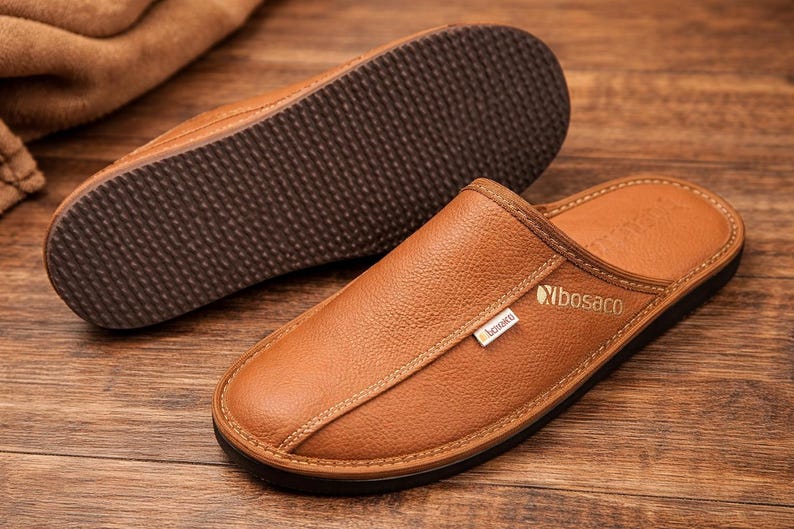 Handmade men's leather slippers - slip-on house shoes image 5