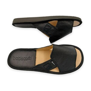 Men's leather slippers, wide house slippers, open-toe flip flops by Bosaco. image 6