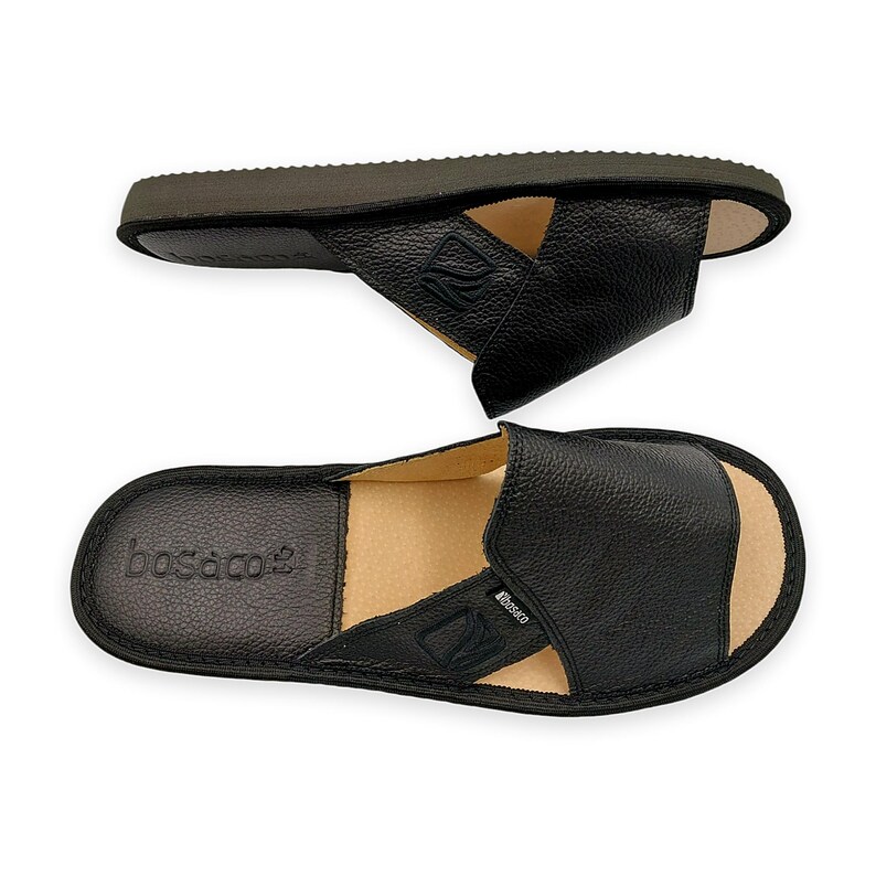 Men's leather slippers, wide house slippers, open-toe flip flops by Bosaco. image 6