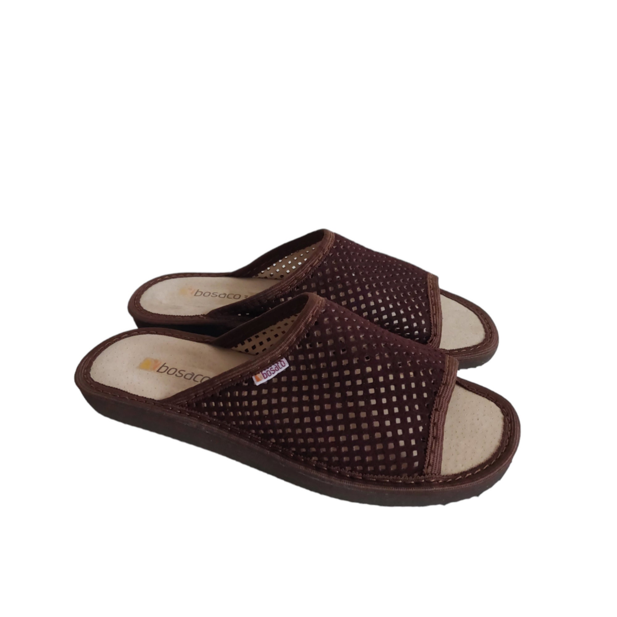 Pantofole Mule Donna In Ecopelle Scamosciata &ndash; Marrone Cammello, Tacco Basso, Suola Rigida