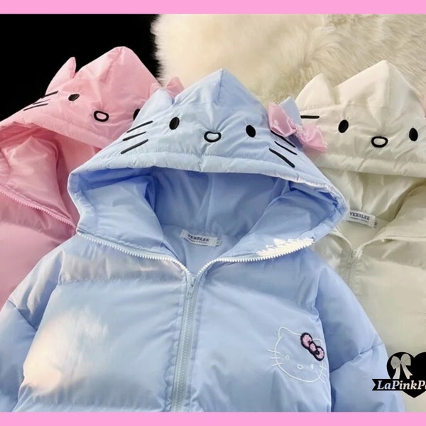 manteau hello kitty - veste hello kitty, manteau kawaii, mode y2k, cadeaux pour elle, doudoune pour filles