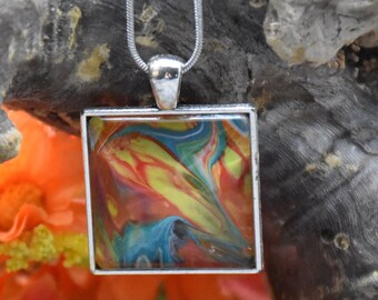 Bright & colorful abstract painted square necklace