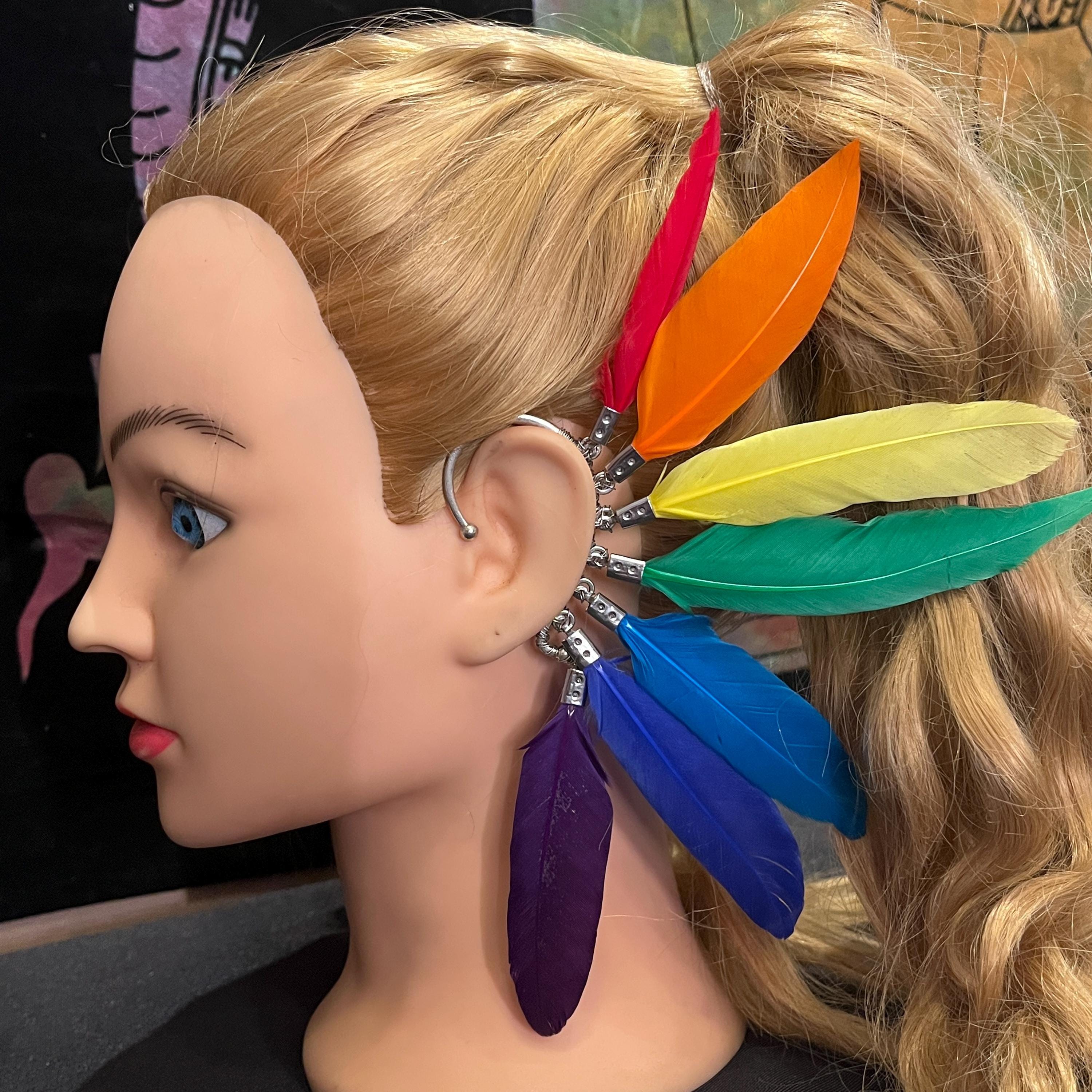 NEW! Rainbow Feather Ear Cuff OS Rainbow Feather Ear Cuff - Etsy main image 3