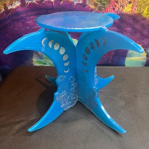Tabletop Plant Stand w/Blue Glitter Crystals & Silver Moon Phase