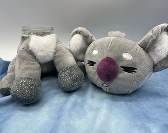 Grey koala stash jar plush, anime style, upcycled stuffed animal, glass jar with twist on metal lid