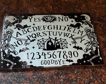 Spirit Board Glass Cutting Board, kitchen witch, Ouija Board, Dancing Skeletons