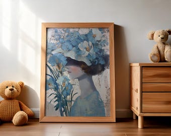 Abstract Woman Portrait Print | Earthy Tones, Floral Art (Digital Download)