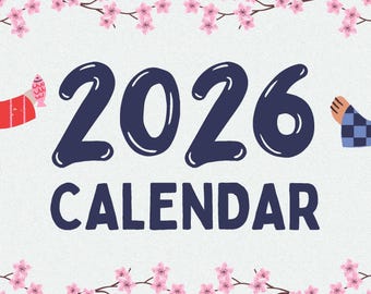 Pink Blue and White Illustrated Cats 2026 Calendar