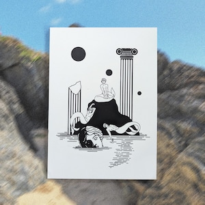 Sirens, A4 print, Screen print Myth, Wicca, Gay art, Queer, Mermaid, Merman, Monochrome, Wall decor, Decor,