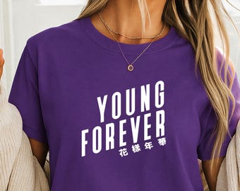 Koszulka Young Forever Kpop, niestandardowy strój koncertowy Ot7 LY, gadżety BTS K-pop, bluza z kapturem dla miłośników koreańskiej muzyki, bluza JK, prezent Purple Army