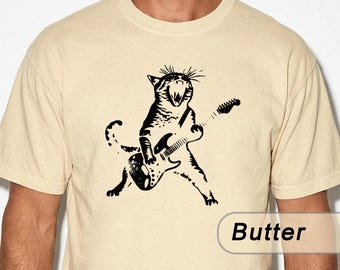Funny Cat Guitar Shirt, Cat Playing Guitar Tee, Music Lover Gift, Rock Cat Graphic Tshirt Comfort Colors®