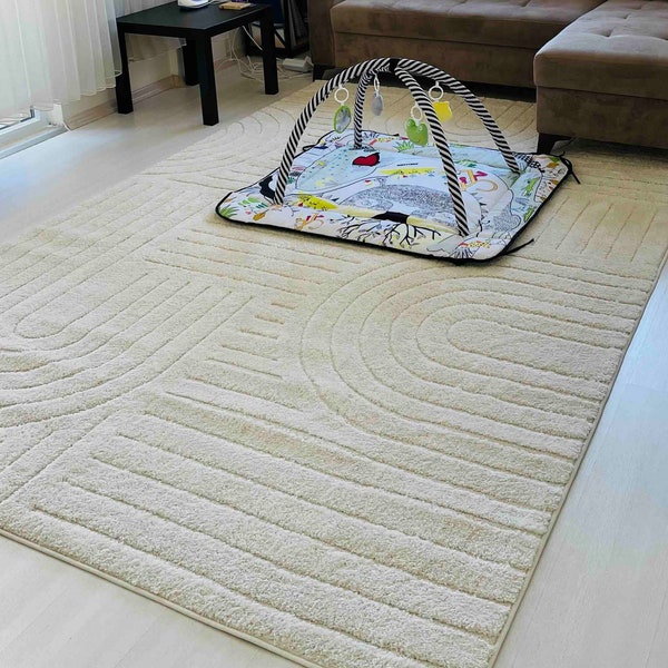 Tapis bohème doux, tapis crème pour le salon, tapis bohème crème, tapis nordique, tapis à poils longs pour chambre d'enfant, tapis de chambre crème extra doux, tapis bohème